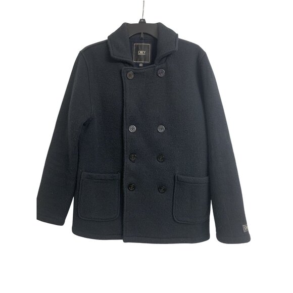 Obey Propaganda M Knit Double Breasted Pea Coat W/ Nautical Buttons - Picture 1 of 9